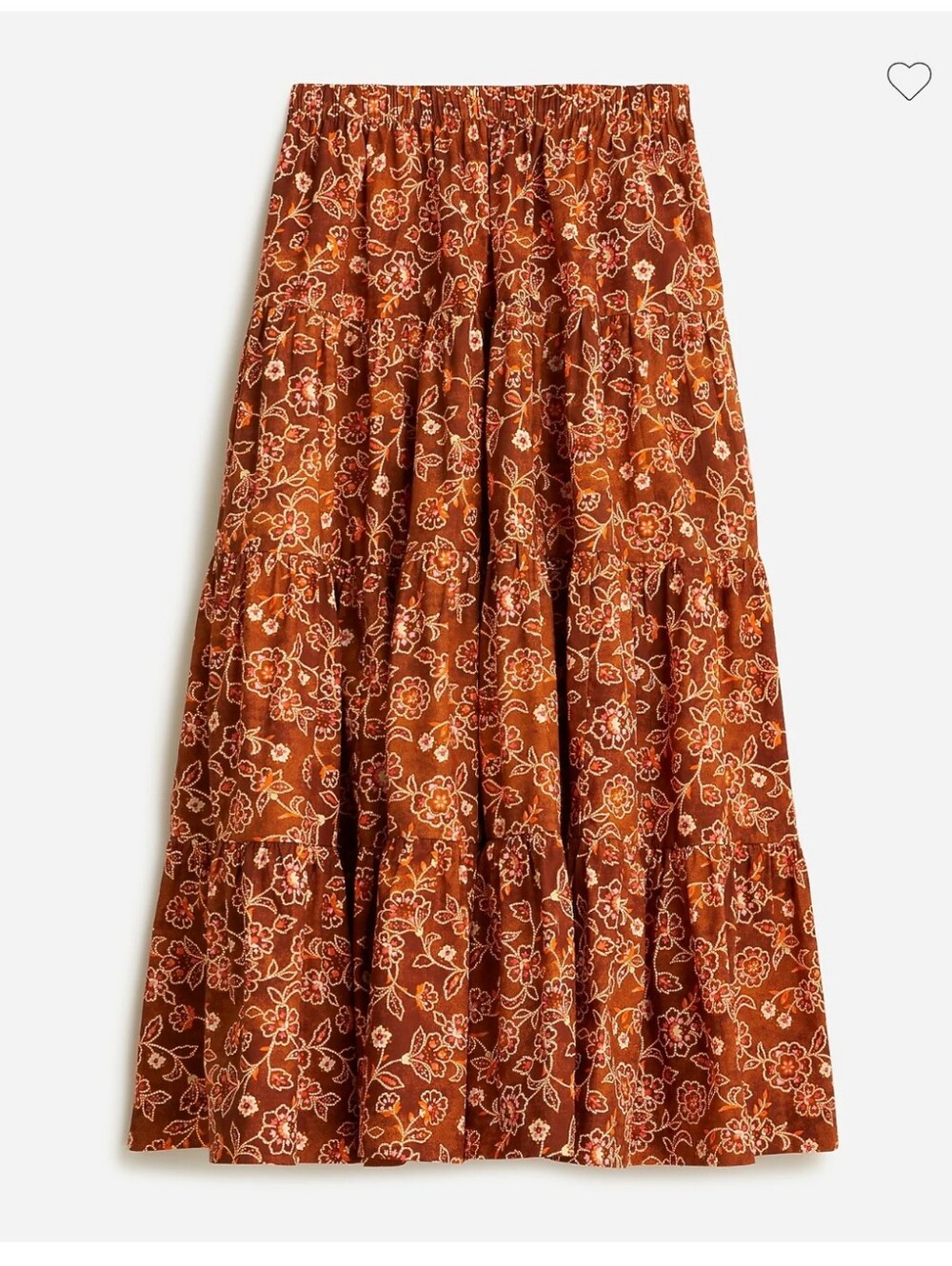 J. Crew Womens Tiered Pull-on Maxi Skirt in Vintage Vines Floral Cotton Sz. XXL